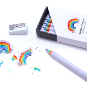 Rainbow Pencils The SUPER 5 pack, WHITE recycled paper pencil set for unique stationery addicts image 2