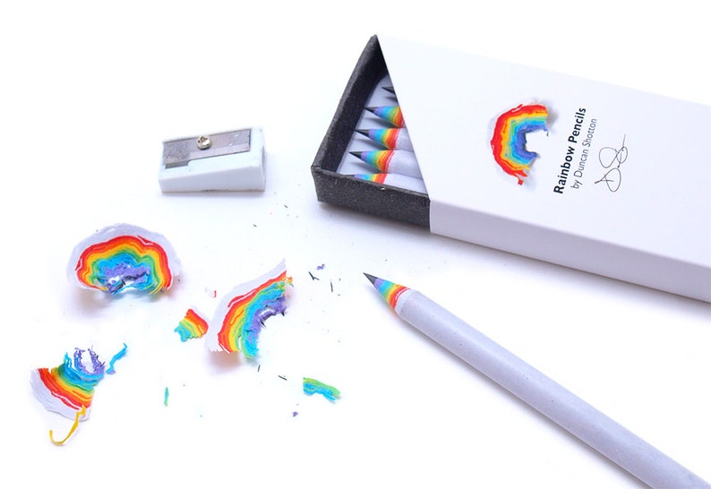 Rainbow Pencils The SUPER 5 pack, WHITE recycled paper pencil set for unique stationery addicts image 2