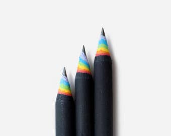 Rainbow Pencils, 3 pack, BLACK (recycled paper pencil set for lovers of unique, designer stationery)