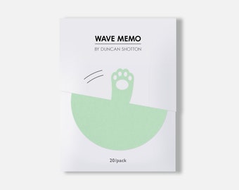 Wave Memo (Paw, Mint) - Papeterie chat en papier unique - Conçu et fabriqué en Angleterre