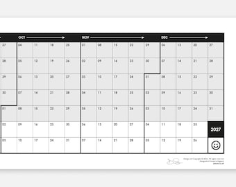 52 weekends - HORIZONTAL 2027 planner / calendar for your wall, minimal, simple design, poster size with 52 weeks of the year straight up