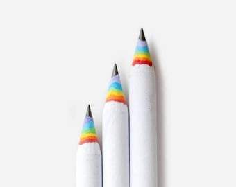 Lot de 3 crayons arc-en-ciel, BLANCS (ensemble de crayons en papier recyclé pour les amateurs de papeterie originale)