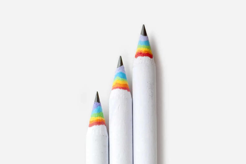 Lot de 3 crayons arc-en-ciel, BLANCS ensemble de crayons en papier recyclé pour les amateurs de papeterie originale image 1