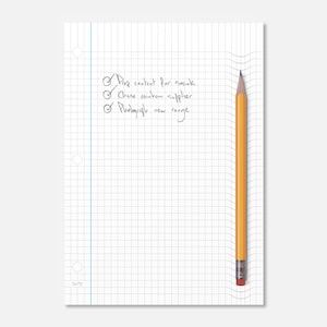 Könnte beinhalten: Ein kariertes Notizpapier mit handschriftlichen Notizen und einem gelben Bleistift. Die Notizen enthalten eine Checkliste mit dem Text: "Inhalte für soziale Medien vorbereiten", "Regenbogen-Lieferanten jagen" und "Neue Produktreihe fotografieren". Der Bleistift hat einen rosa Radiergummi.