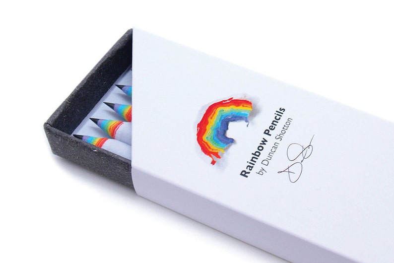 Rainbow Pencils The SUPER 5 pack, WHITE recycled paper pencil set for unique stationery addicts image 5