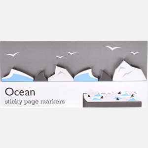 Ocean Sticky Page Markers paper sticky notes for bookmarking and making mini memos, great gift for shark fin fans & stationery addicts image 1