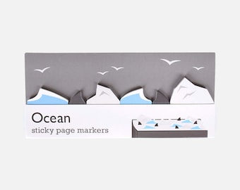 Ocean Sticky Page Markers - paper sticky notes for bookmarking and making mini memos, great gift for shark fin fans & stationery addicts!