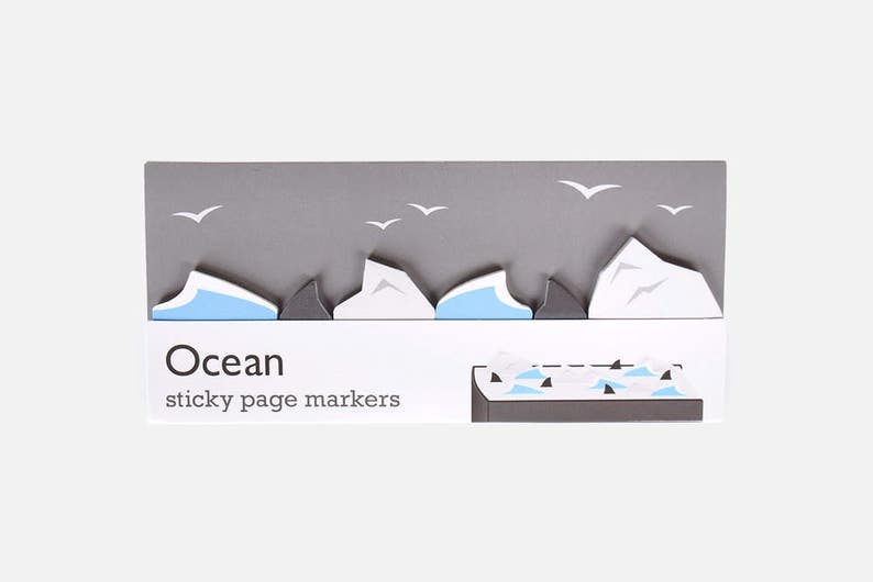 Ocean Sticky Page Markers paper sticky notes for bookmarking and making mini memos, great gift for shark fin fans & stationery addicts image 1