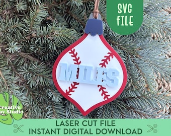 Baseball Vintage Ornament SVG, Christmas Gift for Baseball Player, Baseball Laser File, Softball SVG, Baseball Coach Gift, Teen Ornament