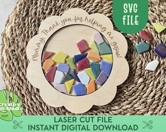 Mother's Day Thank You For Helping Me Grow Mosaic Base SVG, DIY Gift for Mom, Mother's Day Keepsake, Craft for Kids, Mosaic Substrate
