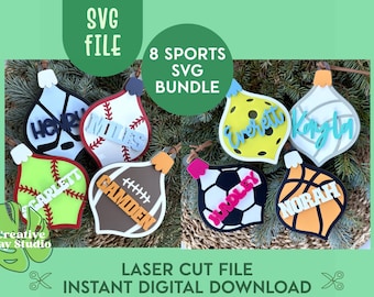Sports Vintage Ornament Bundle SVG, Christmas Gift for Athlete, Team Coach Gift, Gift for Teen Boy, Gift for Teen Girl, Senior Night Gift