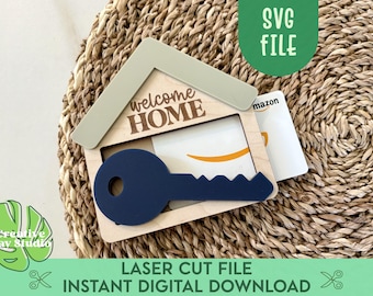 Welcome Home Gift Card Holder SVG, First Home Gift, New Home Buyer Gift, First Home Keepsake, Modern Christmas Ornament, Money Holder SVG