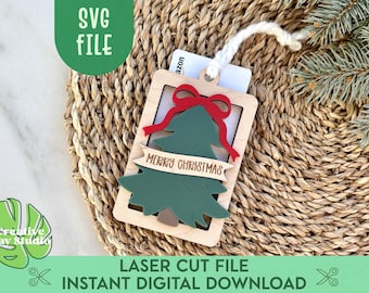Merry Christmas Gift Card Holder SVG, Bow Christmas Tree Ornament, Laser Gift Card Holder, Gift Card Christmas Ornament, Gift Card Sleeve