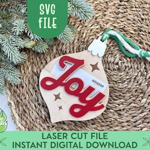 Adorno navideño con forma de joya, porta tarjetas de regalo SVG, porta tarjetas de regalo láser