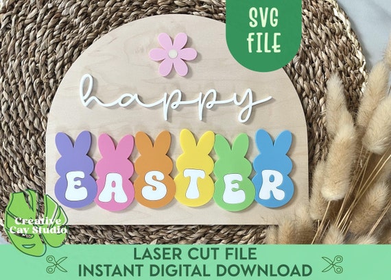 Happy Easter Sign SVG, Easter Shelf Sitter, Easter Wall Decor SVG, Modern Easter Wall Art, Easter Door Sign, DIY Easter Sign, Glowforge Sign