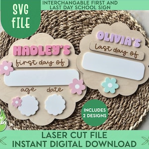 SVG Flower First Last Day of School Sign, Reusable First Day Board, Kindergarten First Day Photo Prop, Back to School Sign for Girl SVG File