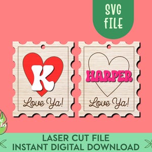 Tampon Saint-Valentin étiquette de panier SVG, étiquette cadeau Saint-Valentin, étiquette de nom de la Saint-Valentin, étiquette de panier amour, étiquette de nom coeur, Glowforge, fichiers découpés au laser