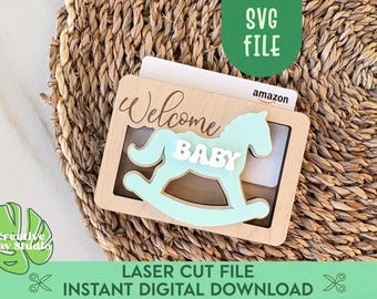 Welcome Baby Gift Card Holder SVG, New Mom Gift, Baby Shower Gift Card Sleeve, Gift for Newborn Baby, Laser Gift Card Holder SVG