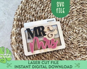 Mr. and Mrs. Gift Card Holder SVG, Just Married Gift, Money Holder SVG, Gift for Newlyweds, Wedding Gift SVG