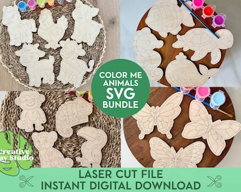 DIY Animal Craft for Kids SVG Bundle, Birthday Party Craft, Preschool Craft, Farm Animals Paint Kit Svg, Party Favors, Laser Paint Kit