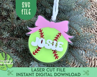 Softball Ornament SVG, Christmas Gift for Softball Player, Softball Laser File, Baseball Digital Download, Softball Coach Gift, Teen Gift
