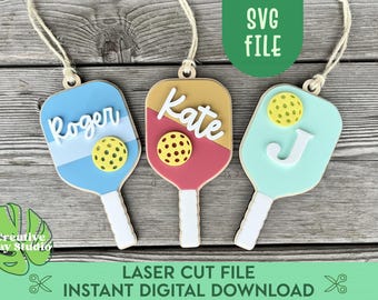 Pickleball Christmas Ornament SVG, Pickleball Gift for Women, Laser Cut File, Gift for Grandparent, Pickleball Paddle SVG, Pickleball Player