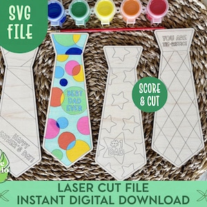 DIY Father&#39;s Day Tie Art Craft for Kids SVG, Gift for Dad, Kids Craft for Dad, Father&#39;s Day Paint Kit SVG, Best Dad Ever, Glowforge Craft