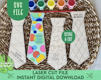 DIY Father's Day Tie Art Craft for Kids SVG, Gift for Dad, Kids Craft for Dad, Father's Day Paint Kit SVG, Best Dad Ever, Glowforge Craft