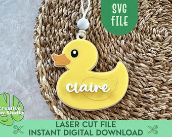 Rubber Duckie Name Tag SVG, Rubber Duck Ornament, Easter Gift Tag, Spring Easter Basket Tag, Glowforge File, Spring Gift Tags