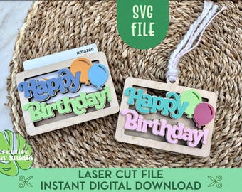 Happy Birthday Gift Card Holder SVG, Laser Gift Card Holder