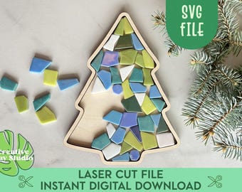 Christmas Tree Mosaic Base SVG, DIY Christmas Crafts, Wooden Frame, Mosaic Art, Mosaic Substrate, Christmas Laser Cut Files, Glowforge Files