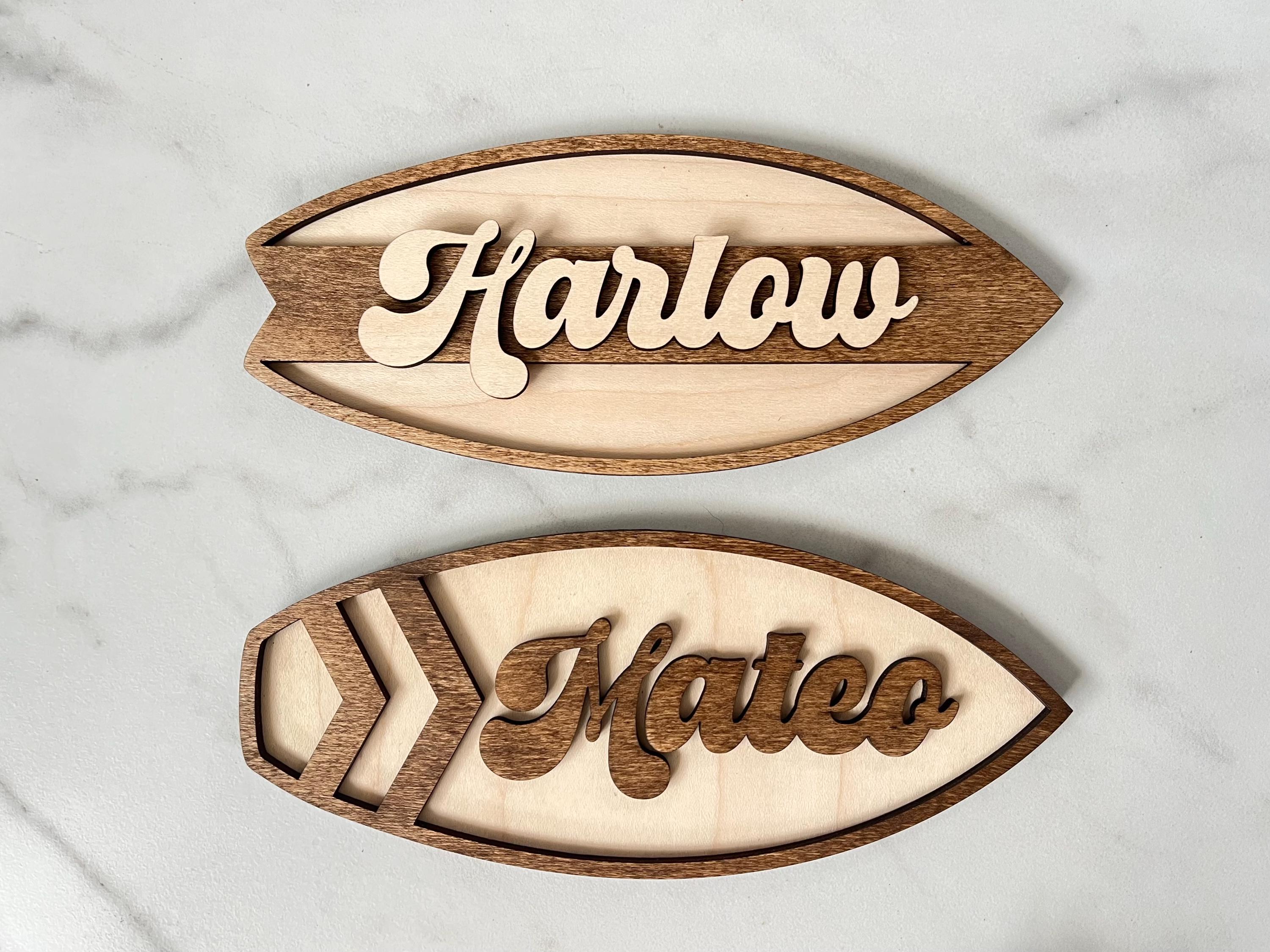 Surfboard Baby Name Sign SVG, Birth Announcement Plaque, Nursery Decor ...