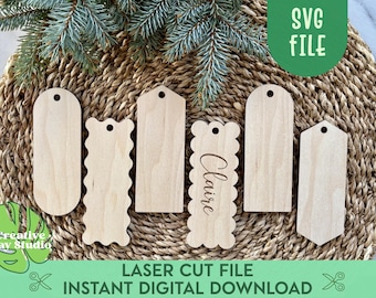 Modern Stocking Tags Shapes SVG, Christmas Gift Tags SVG, Stocking Name Tag Cut File, Christmas Blanks, Glowforge, DIY Stocking Tag, Xtool