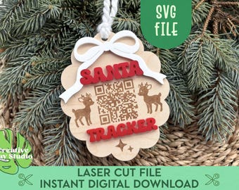 Santa Tracker SVG, Santa Tracker Christmas Ornament, Kids Christmas Ornament, Glowforge Laser Files, Xtool SVG