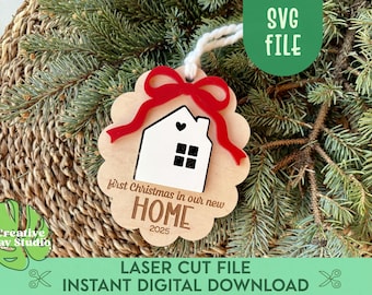 First Christmas in Our New Home Ornament SVG, First Home Gift, New Home Ornament, Modern Christmas Ornament, Buyer Gift, First Home Keepsake