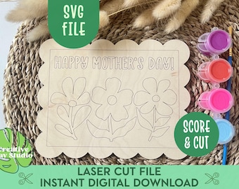 DIY Mother's Day Art Craft for Kids SVG, Gift for Mom, Kids Craft for Mom, Mother's Day Paint Kit SVG, Flower Gift for Mom, Glowforge Craft