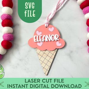 Eistüte Valentinstag Korb Tag SVG, Valentinstag Geschenkanhänger, Kinder Valentine Tag, Liebe Korb Tag, Herz Namensschild, Laser geschnitten Datei