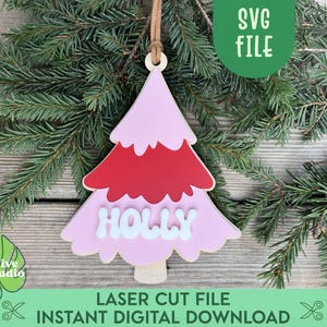 Christmas Tree Ornament SVG, Laser Cut Files, Kids Christmas Ornament, Christmas Gift for Kids, Baby&#39;s First Christmas, Glowforge File