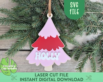 Christmas Tree Ornament SVG, Laser Cut Files, Kids Christmas Ornament, Christmas Gift for Kids, Baby's First Christmas, Glowforge File