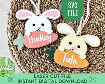 Bunny Carrot Easter Basket Tag SVG, Easter Basket Stuffers, Carrot Gift Tag for Kids, Baby Easter Gift, Easter Bunny Tag, Xtool, Glowforge