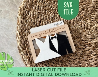 Wedding Dress Tuxedo Gift Card Holder SVG, Just Married Gift, Money Holder SVG, Gift for Newlyweds, Congratulations Wedding Gift SVG