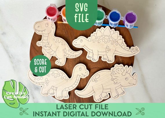 DIY Dinosaur Craft for Kids SVG, Boys Birthday Party Craft, Preschool Craft, Dinosaur Paint Kit Svg, Gift for Boys, Laser Paint Kit
