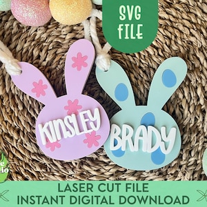 Blumenhase Osterkorb Tag SVG, Osterkorb Stuffers, Ostergeschenkanhänger für Kinder, Ostergeschenk für Baby, Ostern Tag, Glowforge Cut Files