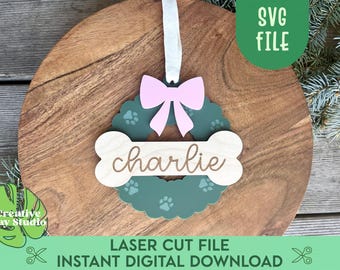 Dog Christmas Ornament SVG, Glowforge Laser File, New Puppy Gift, Dog's First Christmas, Pet Lover Gift, Dog Memorial SVG, Dog Bone Ornament
