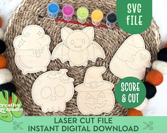 DIY Halloween Craft for Kids SVG, Halloween Shapes SVG, Halloween Paint Kit Svg, Boo Basket Fillers, Color Me Halloween, Glowforge Craft