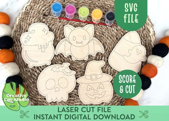 DIY Halloween Craft for Kids SVG, Halloween Shapes SVG, Halloween Paint Kit Svg, Boo Basket Fillers, Color Me Halloween, Glowforge Craft