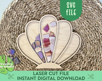 Seashell Mosaic Base SVG, DIY Kids Crafts, Wooden Frame, Under the Sea Craft, Shell Mosaic Substrate