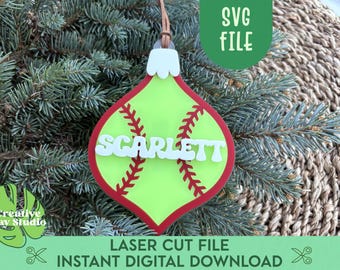 Softball Vintage Ornament SVG, Christmas Gift for Softball Player, Softball Laser File, Baseball SVG, Softball Coach Gift, Teen Ornament