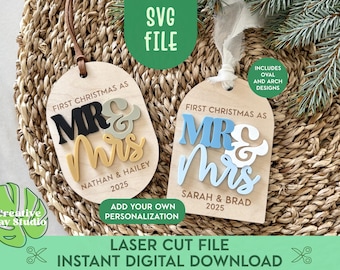 Our First Christmas as Mr. and Mrs. Ornament SVG, Just Married Gift, First Christmas Married Ornament, Wedding Party Gift, Wedding Ornament
