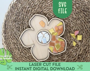 Blommosaikbas SVG, DIY barnpyssel, träram, blomsterpyssel, mosaiksubstrat, vårpyssel för barn